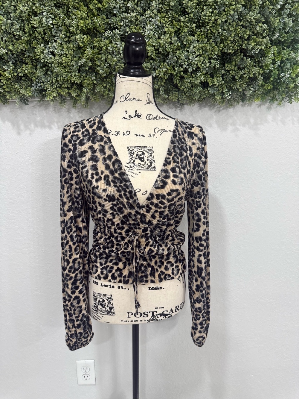 Zara Leopard Print Wrap Top in Beige and Black